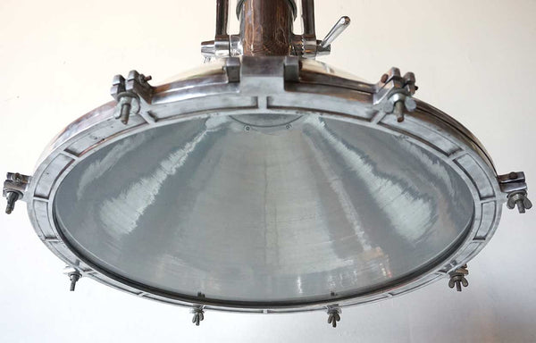Very Large Vintage Style Industrial Aluminum and Steel Shade Hanging Pendant Light