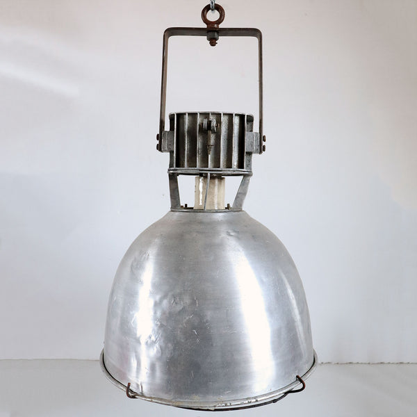 Vintage Industrial Aluminum Dome Shade Caged One-Light Pendant Light