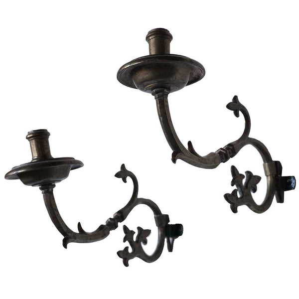 Pair of Spanish Brass One-Light Bracket Candle Sconces