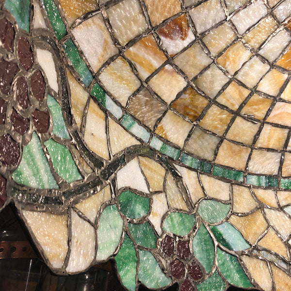 American Mosaic Glass Brass Mounted Grapevine Three-Light Hanging Pendant Light