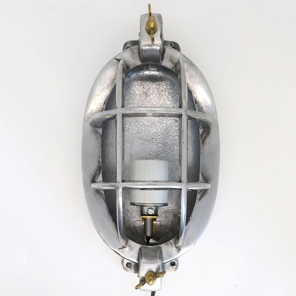 Vintage Style Aluminum Caged Oval Ship's Ceiling / Wall Light Fixture [no shade]