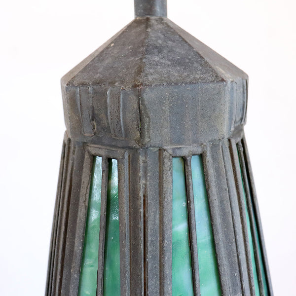 American Arts and Crafts Zinc and Leaded Glass Octagonal Pendant Light