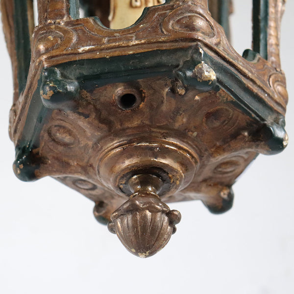 Vintage Italian Giltwood, Gesso and Painted Hanging One-Light Lantern