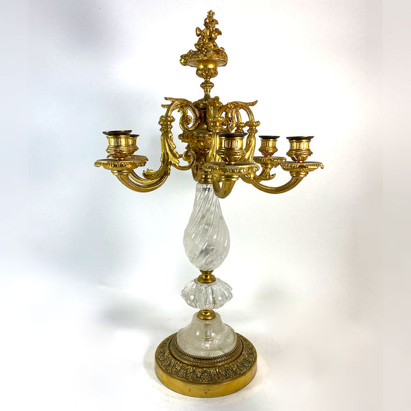 Large French Louis XVI Style Gilt Bronze and Rock Crystal Six-Light Candelabrum