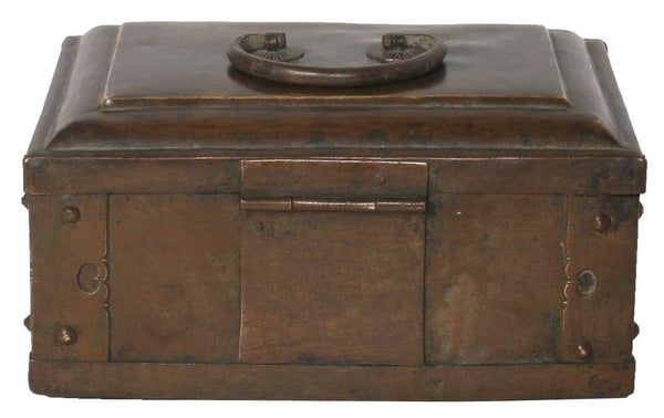Small Indian Patinated Brass Spice Box or Tea Caddy