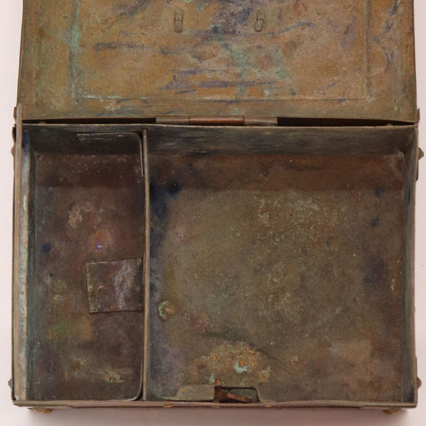 Small Indian Patinated Brass Spice Box or Tea Caddy