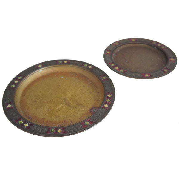 Set of Two Graduated American Tiffany Furnaces Favrile Bronze and Enamel Plates