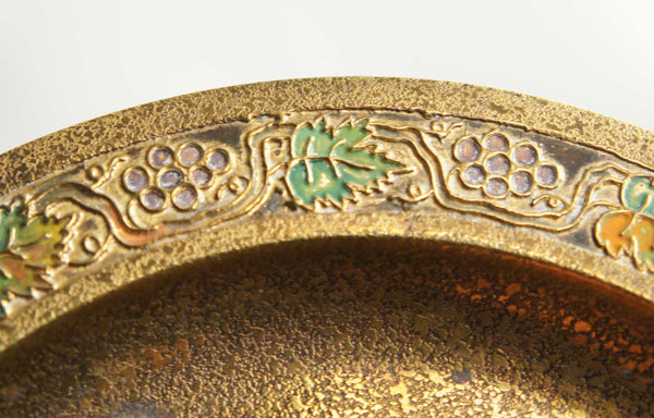 American Tiffany Studios Bronze Dore and Enameled Grape Leaves Plate