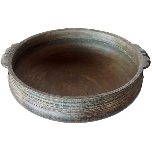 South Indian Solid Bronze Cooking Vessel (Urli) with Handles
