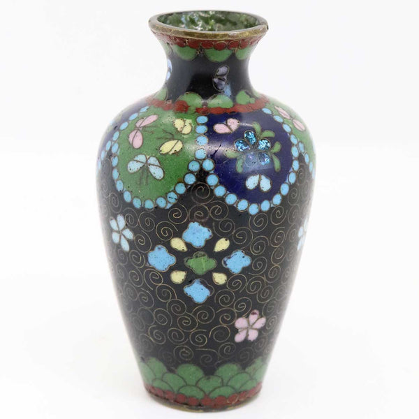 Small Japanese Meiji Cloisonee Enamel and Copper Baluster Bud Vase