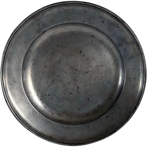 Large Continental Pewter Round Single-Reeded Plate