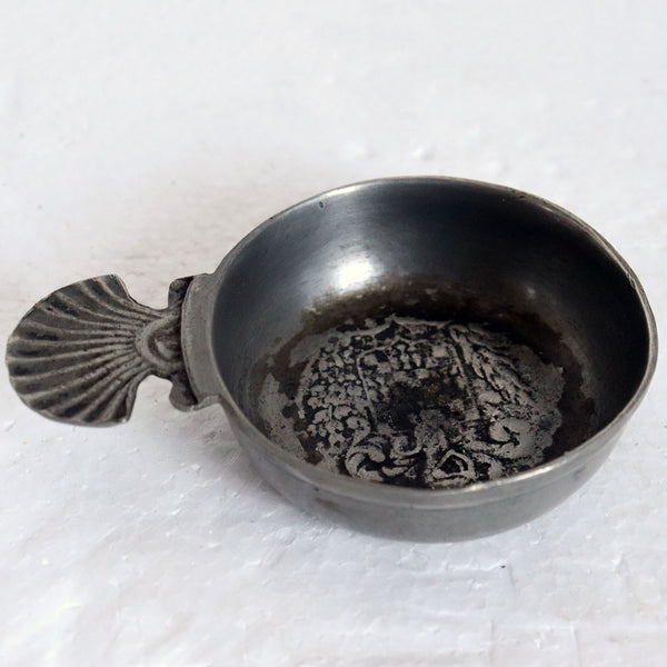 Small Vintage French Pewter Armorial Wine Tasting Bowl (Tastevin)