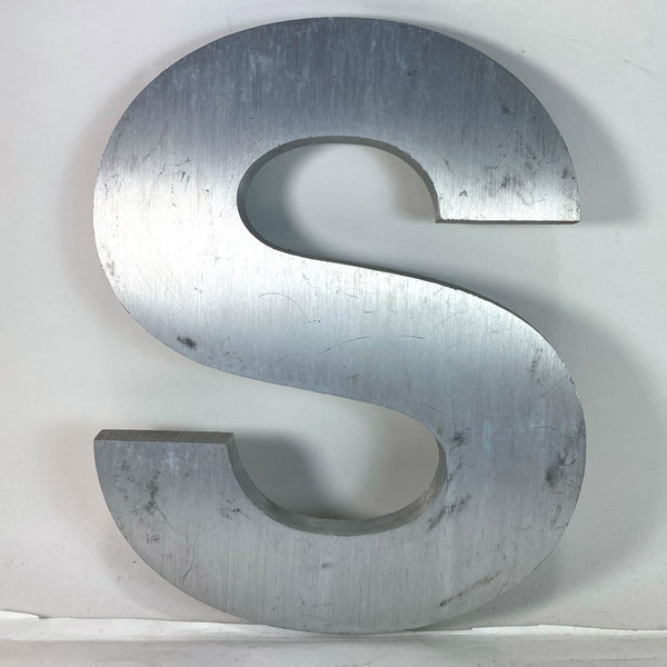 Vintage American Spanjer Brothers Brushed Aluminum Letter S Building Sign [2 Available]
