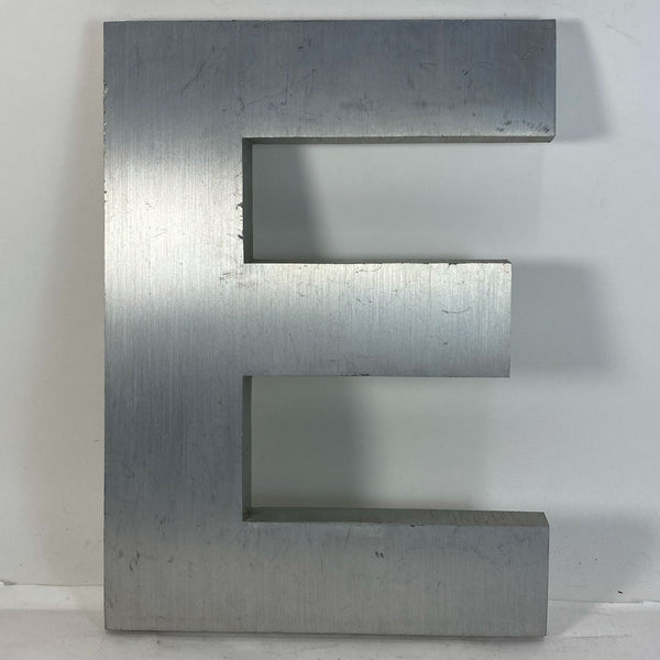 Vintage American Spanjer Brothers Brushed Aluminum Letter E Building Sign