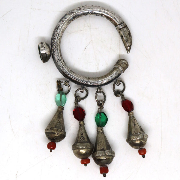 Single Rare Moroccan Dewwah Berber Silver, Glass and Coral Wedding Earring