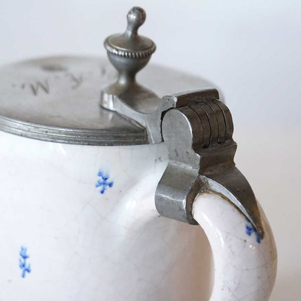German Walzenburg Faience Pottery and Pewter Tankard