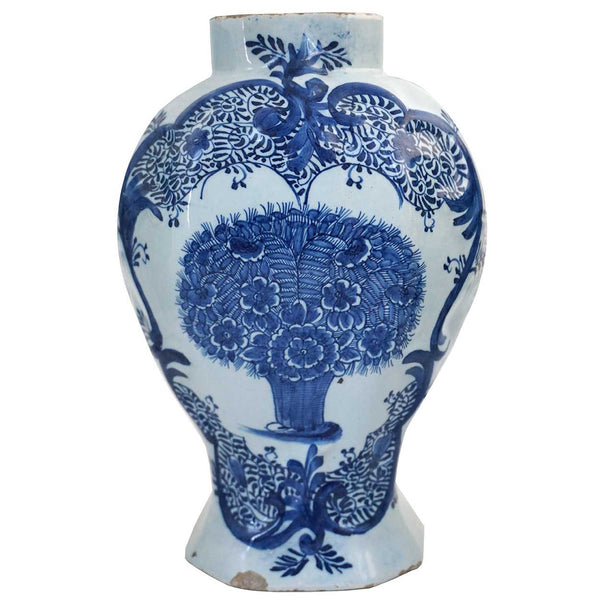 Dutch De Porceleyne Bijl Delft Pottery Blue and White Baluster Garniture Vase