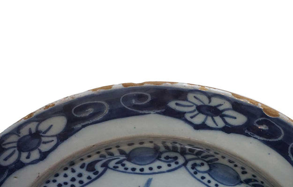 Large Dutch Delft Chinese Export Style Blue and White Pottery Plate