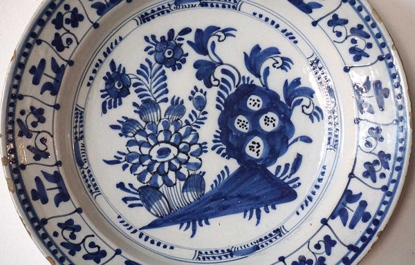 Large Dutch Delft Blue and White Pottery Charger Plate