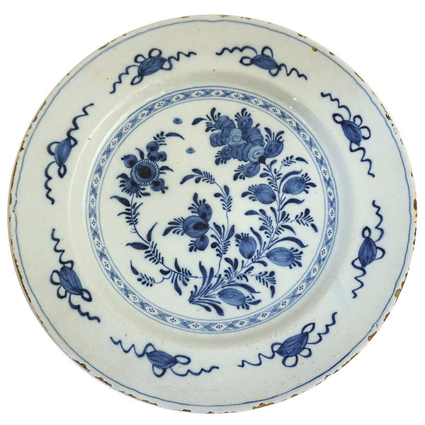 Dutch Delft Blue and White Faience Pottery Charger Plate