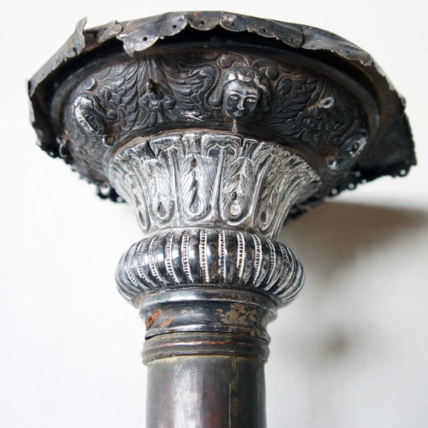 Rare Pair of Indo-Portuguese Silver and Copper Processional Candlesticks