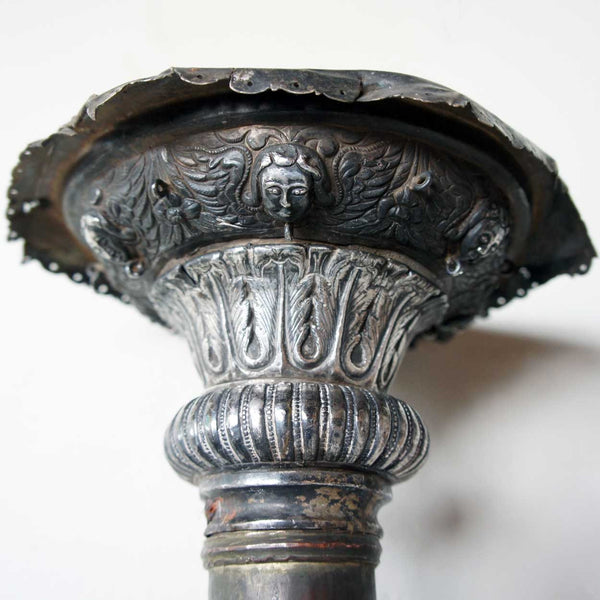 Rare Pair of Indo-Portuguese Silver and Copper Processional Candlesticks