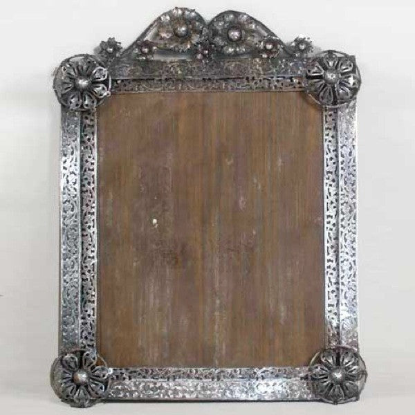 Small Spanish or Portuguese Silver Mounted Teak Framed Mirror