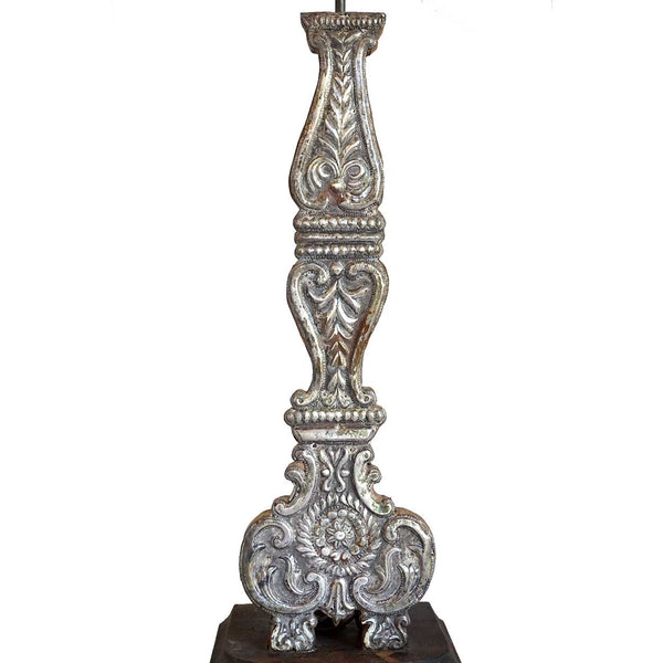Indo-Portuguese Silver Mounted Teak Candlestick as a One-Light Table Lamp