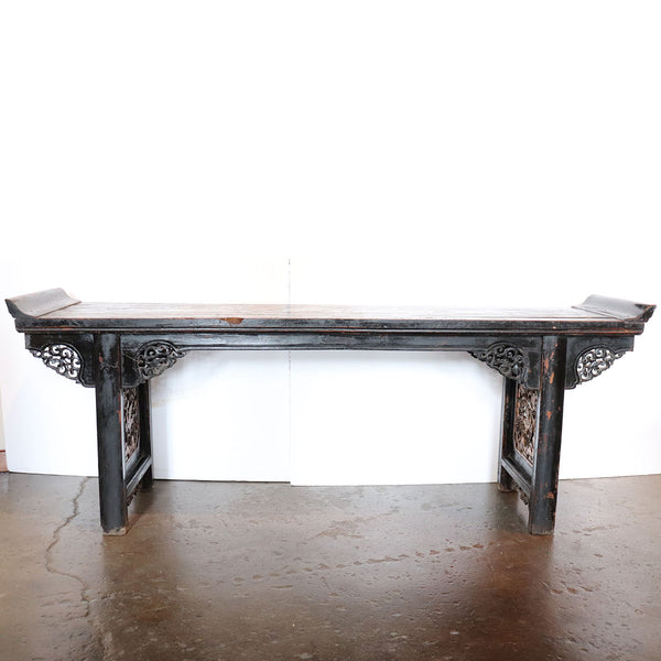 Large Chinese Gilt and Black Lacquer Elm Phoenix Console Altar Table