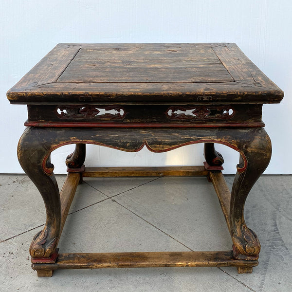 Chinese Red and Black Lacquered Elm Square Center Table