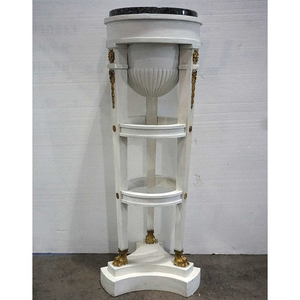 Swedish Gustavian Style Marble Top White Painted Pine Round Pedestal