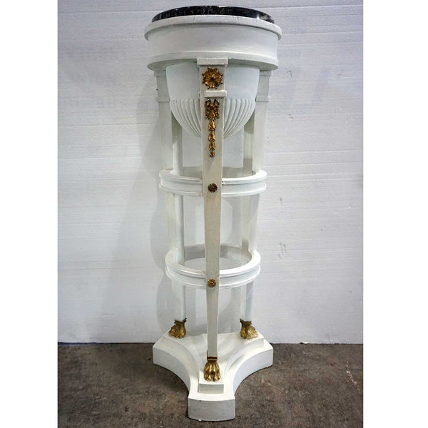 Swedish Gustavian Style Marble Top White Painted Pine Round Pedestal