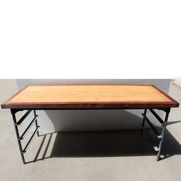Large American Union Steel Industrial Mahogany and Maple Top Bakery Table