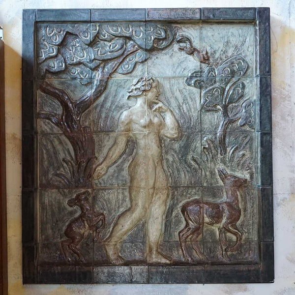 Pair KNUD KYHN for Royal Copenhagen Stoneware Tile Wall Panels, Adam and Eve
