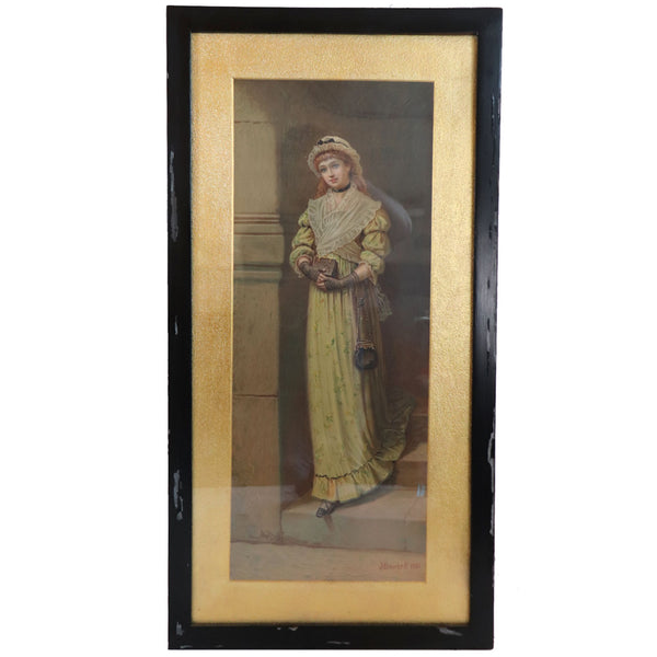 JANE MARIA BOWKETT Chromolithograph Print, Portrait of a Lady Descending the Stairs