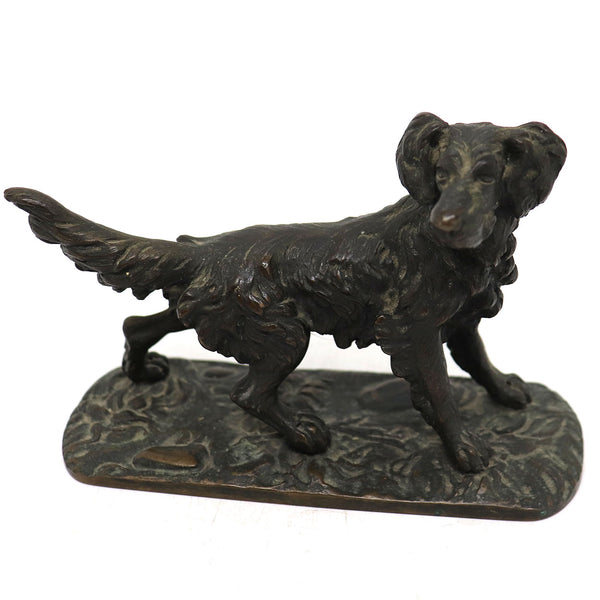 French Patinated Bronze Spaniel Hunting Dog Statue