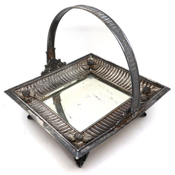 American Victorian Silverplate and Mirror Square Bride's Basket
