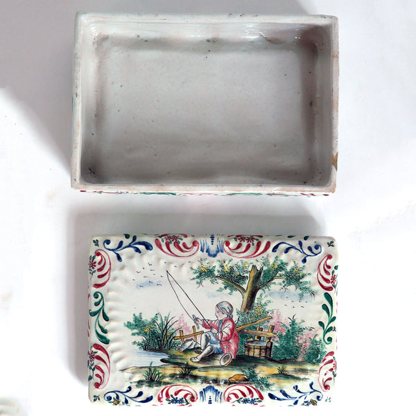 French Samson Veuve Perrin Style Hand Painted Faience Pottery Vanity Box