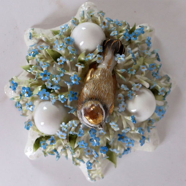 German Schierholz Plaue Porcelain Floral Chickadee Bird's Nest Box Lid