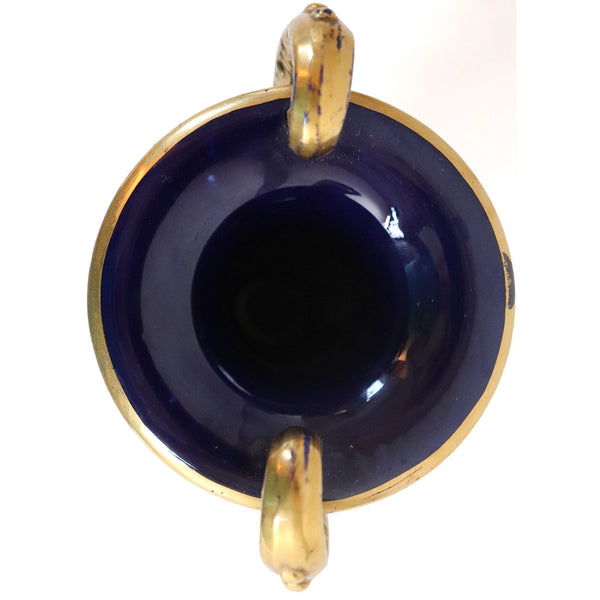 Small English Mason's Ironstone Mazarine Blue and Gilt Two-Handle Urn