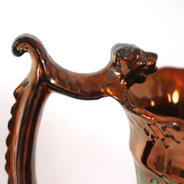 English Staffordshire Enamelled Copper Luster Dog-Handle Pitcher