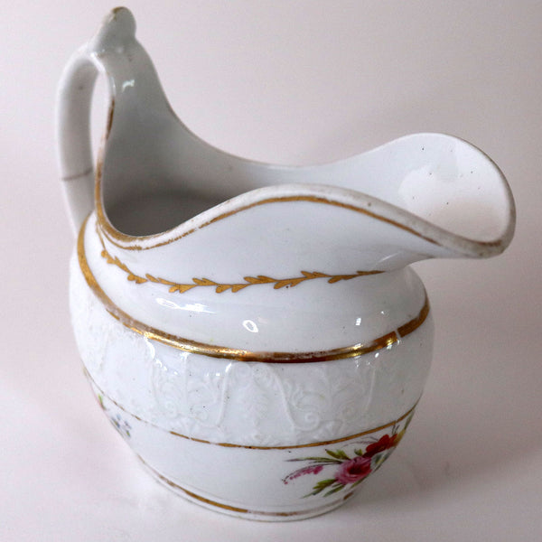 English Regency Gilt Porcelain Floral Helmet-Shape Cream Jug