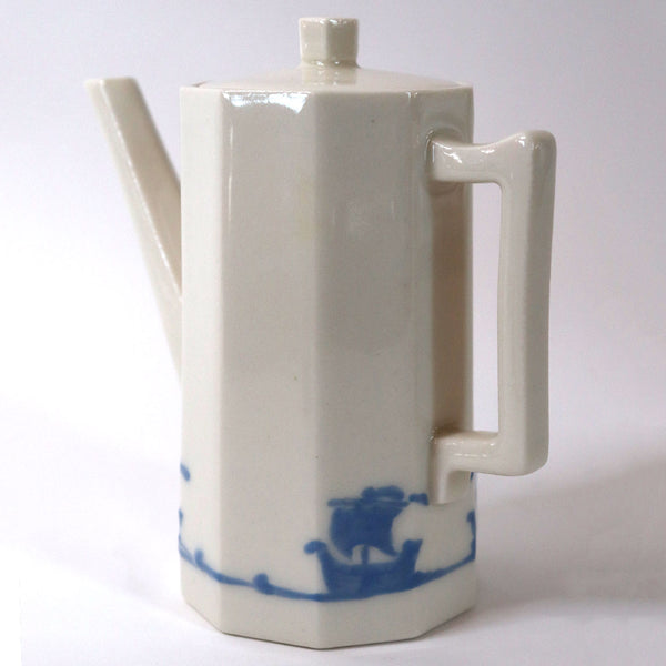 American Rookwood Pottery Blue Galleon Pattern Coffee Pot