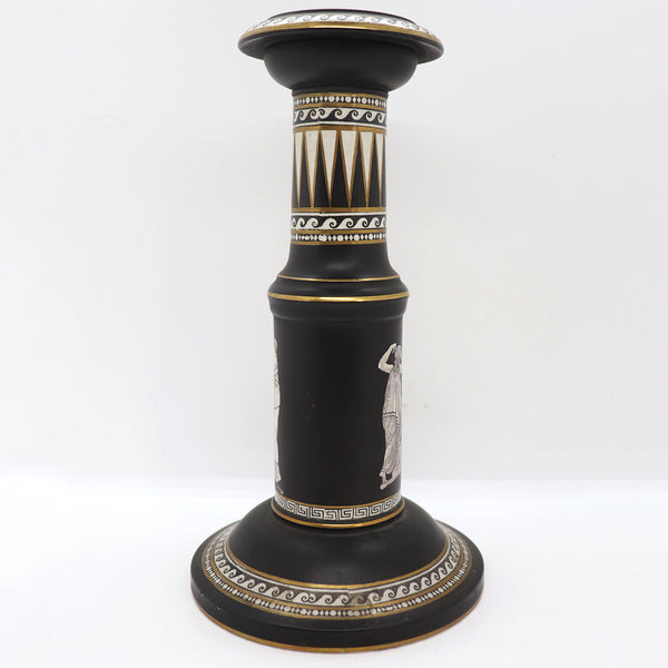 English Prattware Black Earthenware Pottery Old Greek Candlestick