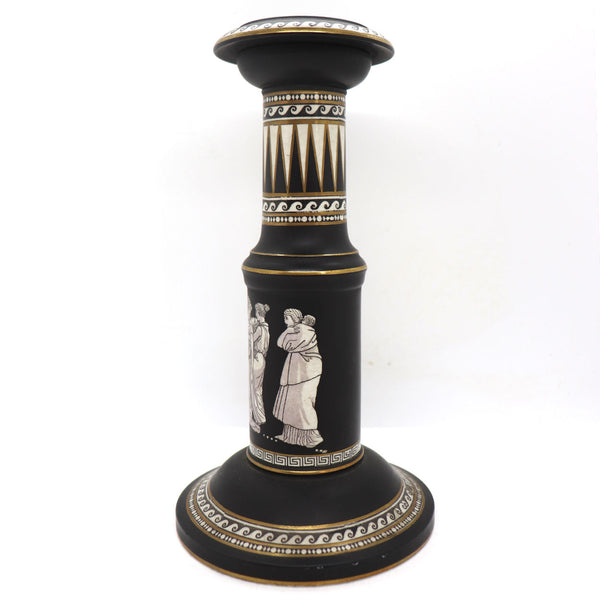 English Prattware Black Earthenware Pottery Old Greek Candlestick