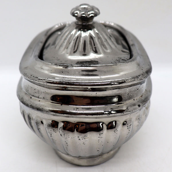 English Georgian Silver Luster Pottery Covered Sugar Bowl