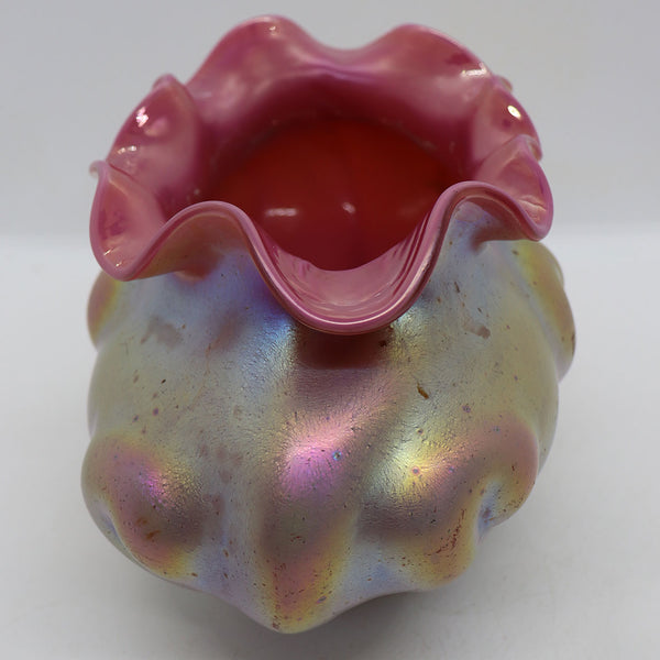 Bohemian Kralik Art Nouveau Silberisis Glass Pink and Gold Bowl