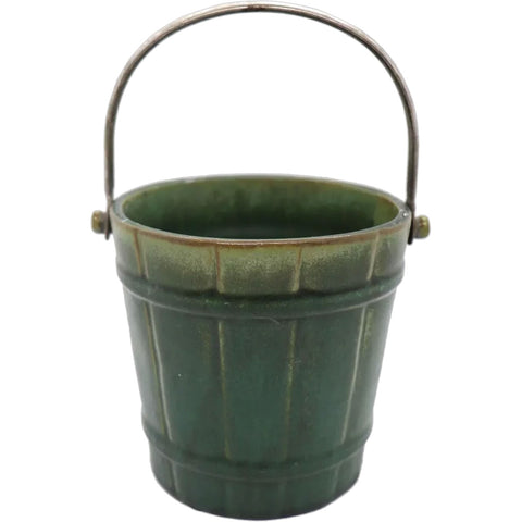 American Fulper Pottery Matte Green Glaze and Silverplate Ice Bucket