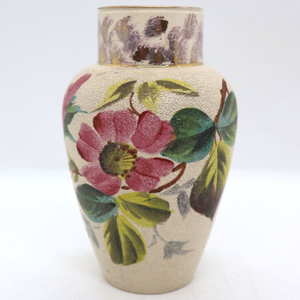 English Victorian Creamware Pottery Floral Cabinet Vase