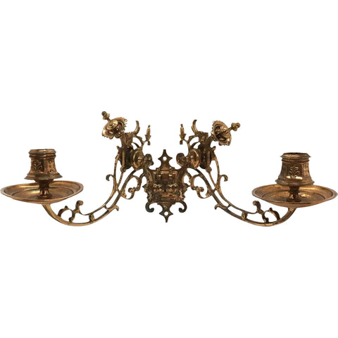 French Cast Brass Adjustable Two-Arm Wall / Piano Candle Sconce